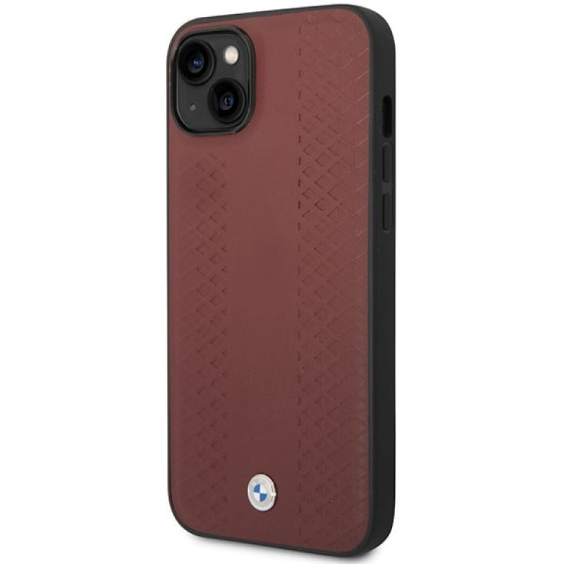 BMW BMHCP14S22RFGR Leather Diamond Pattern funda rígida para iPhone 14 6,1", burdeos
