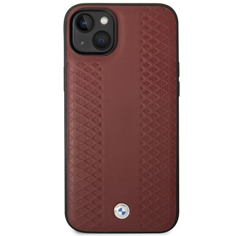 BMW BMHCP14S22RFGR Leather Diamond Pattern funda rígida para iPhone 14 6,1", burdeos