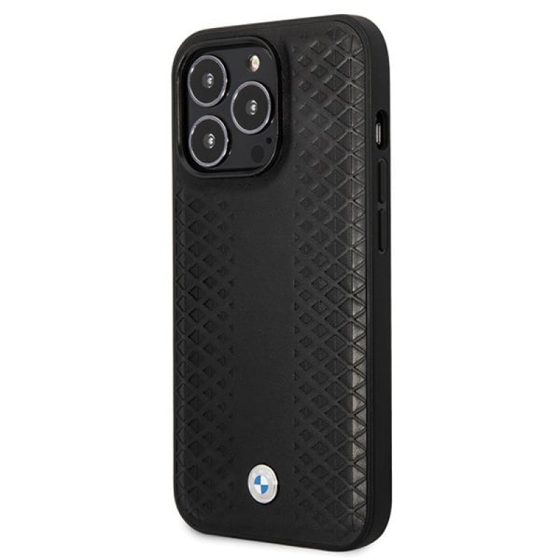 BMW BMHCP14L22RFGK Leather Diamond Pattern funda rígida para iPhone 14 Pro 6,1", negra