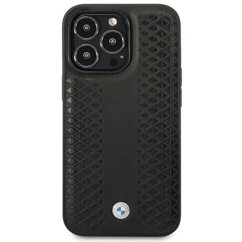 BMW BMHCP14L22RFGK Leather Diamond Pattern funda rígida para iPhone 14 Pro 6,1", negra