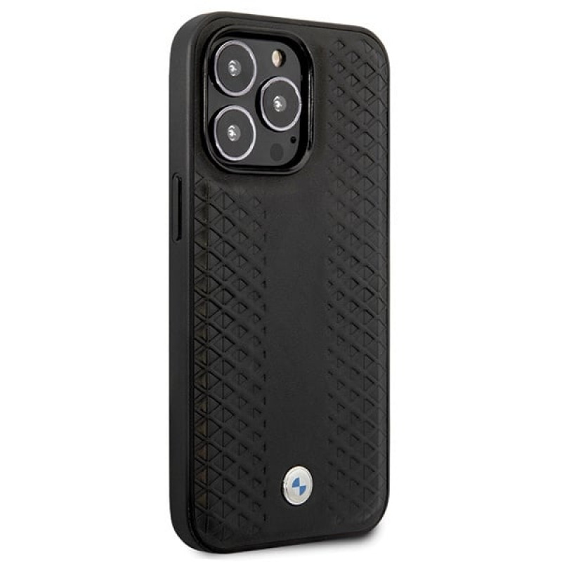 BMW BMHCP14L22RFGK Leather Diamond Pattern funda rígida para iPhone 14 Pro 6,1", negra
