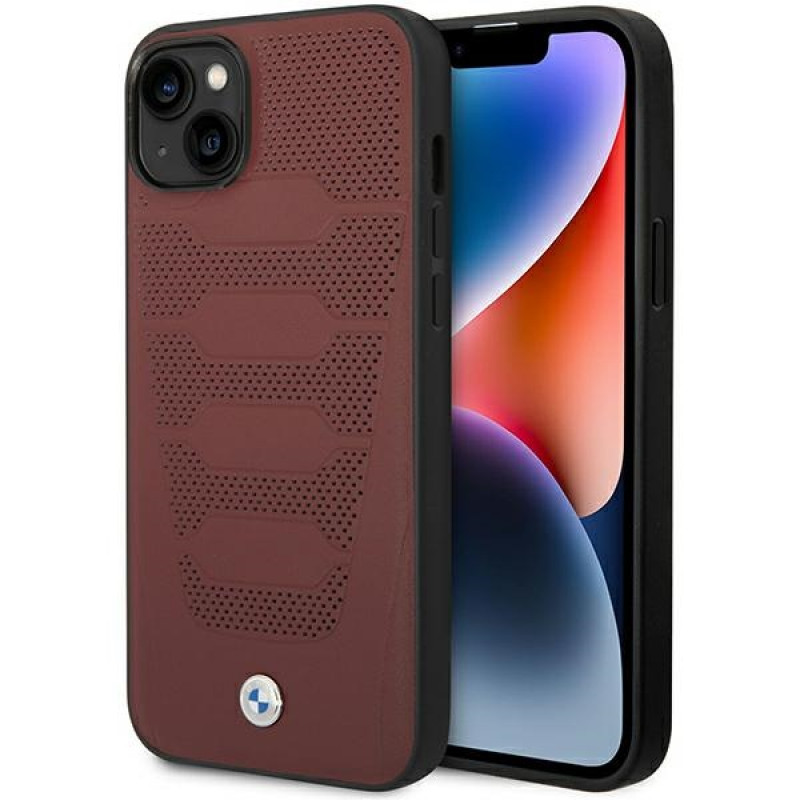 BMW BMHCP14S22RPSR funda para iPhone 14, burdeos, Leather Seats Pattern