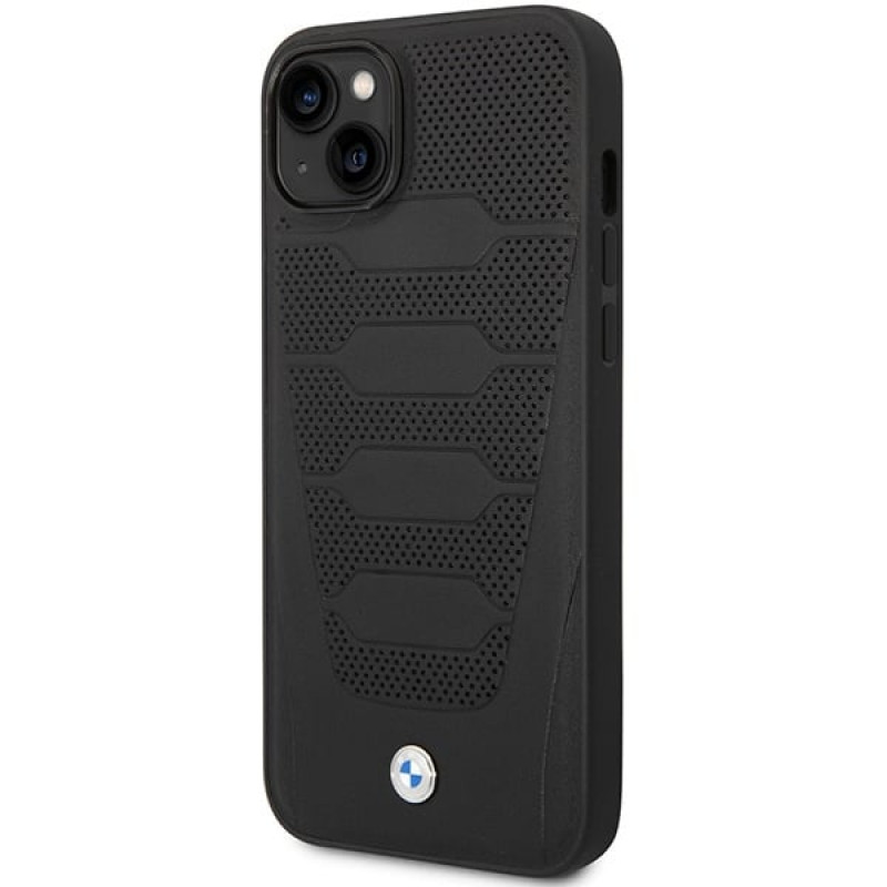 BMW BMHCP14S22RPSK funda para iPhone 14, negra, Leather Seats Pattern