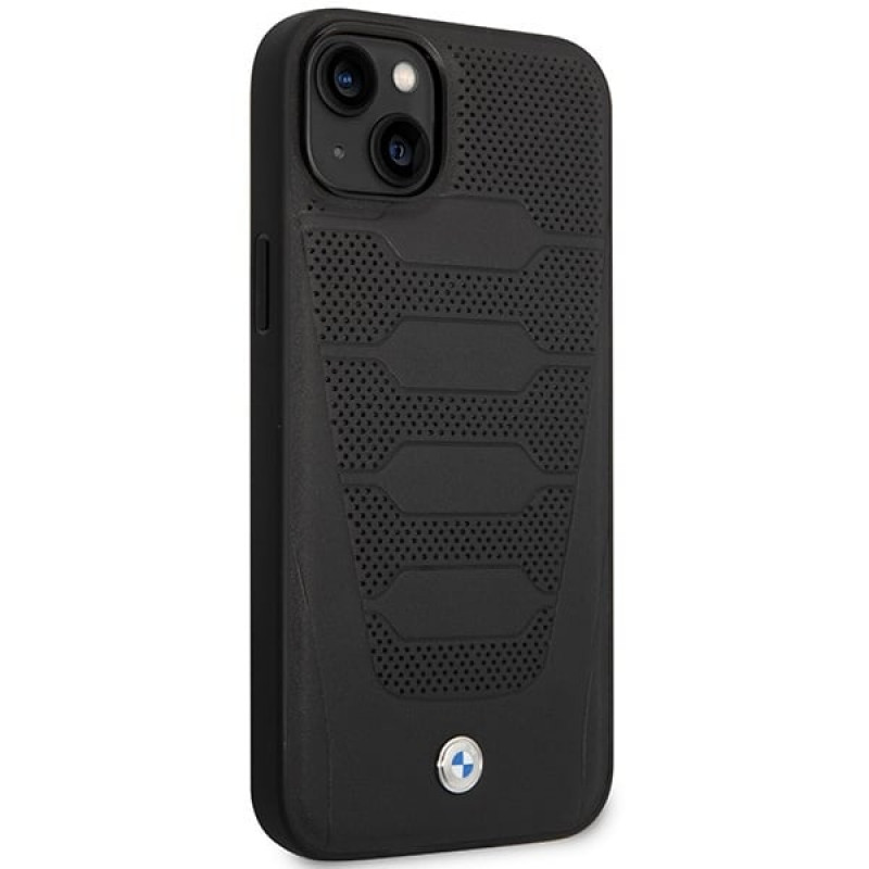 BMW BMHCP14S22RPSK funda para iPhone 14, negra, Leather Seats Pattern