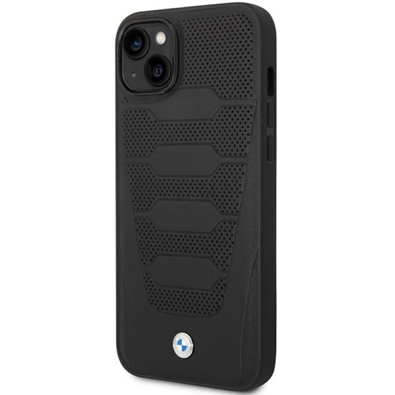 BMW BMHCP14S22RPSK funda para iPhone 14, negra, Leather Seats Pattern