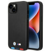 BMW BMHCP14M22PTDK funda para iPhone 14 Plus, negra, Leather Stamp Tricolor