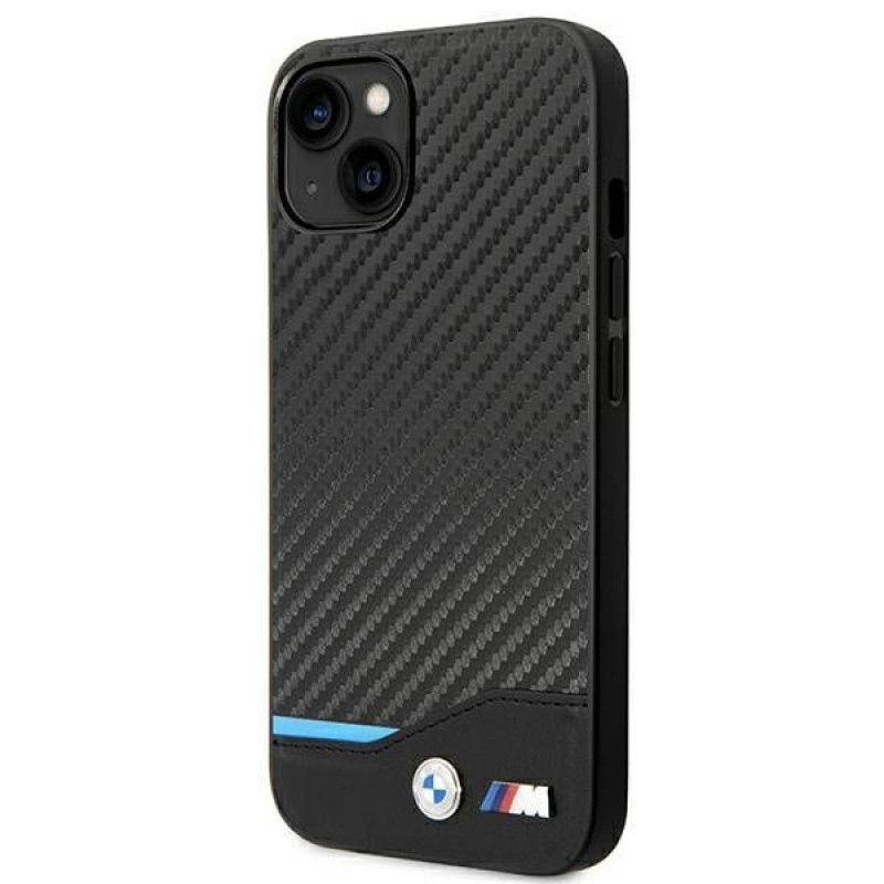 BMW BMHCP14M22NBCK funda para iPhone 14 Plus, negra, Leather Carbon