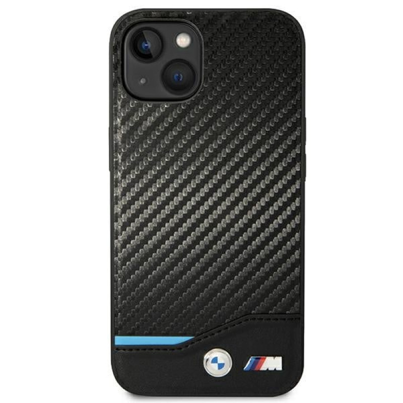 BMW BMHCP14M22NBCK funda para iPhone 14 Plus, negra, Leather Carbon