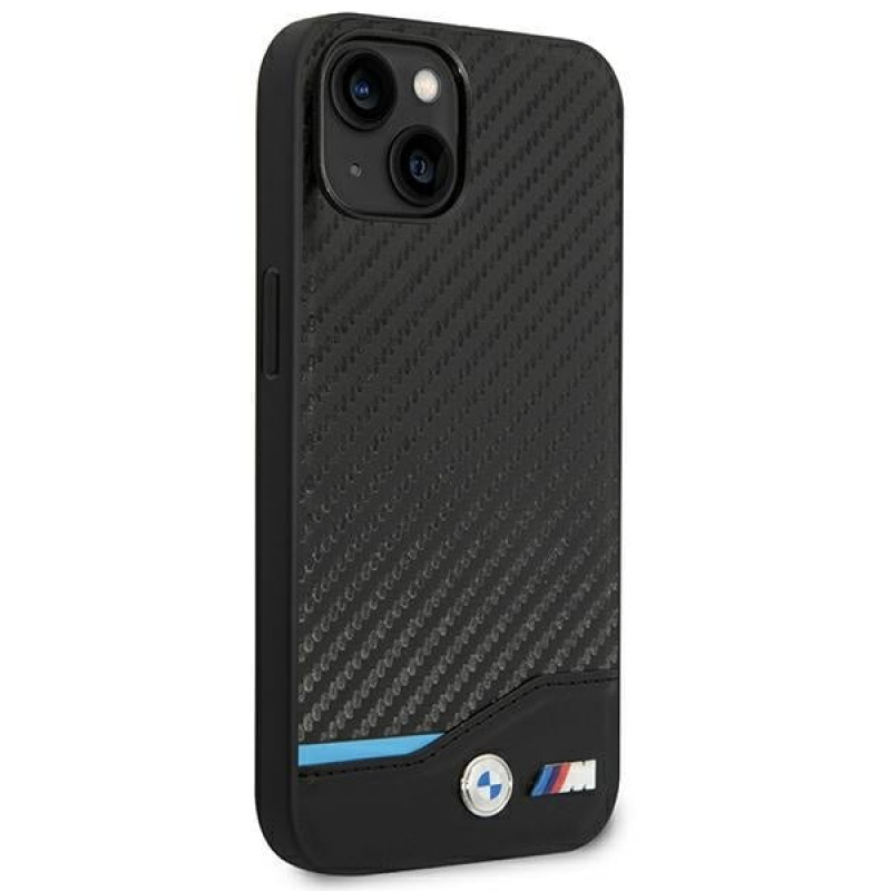 BMW BMHCP14M22NBCK funda para iPhone 14 Plus, negra, Leather Carbon