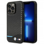 BMW BMHCP14L22NBCK funda para iPhone 14 Pro, negra, Leather Carbon