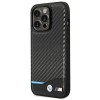 BMW BMHCP14L22NBCK funda para iPhone 14 Pro, negra, Leather Carbon