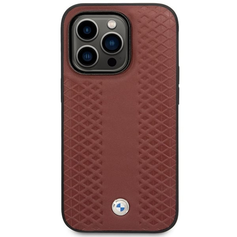 BMW BMHMP14X22RFGR Leather Diamond Pattern MagSafe funda para Apple iPhone 14 Pro Max 6,7″, burdeos