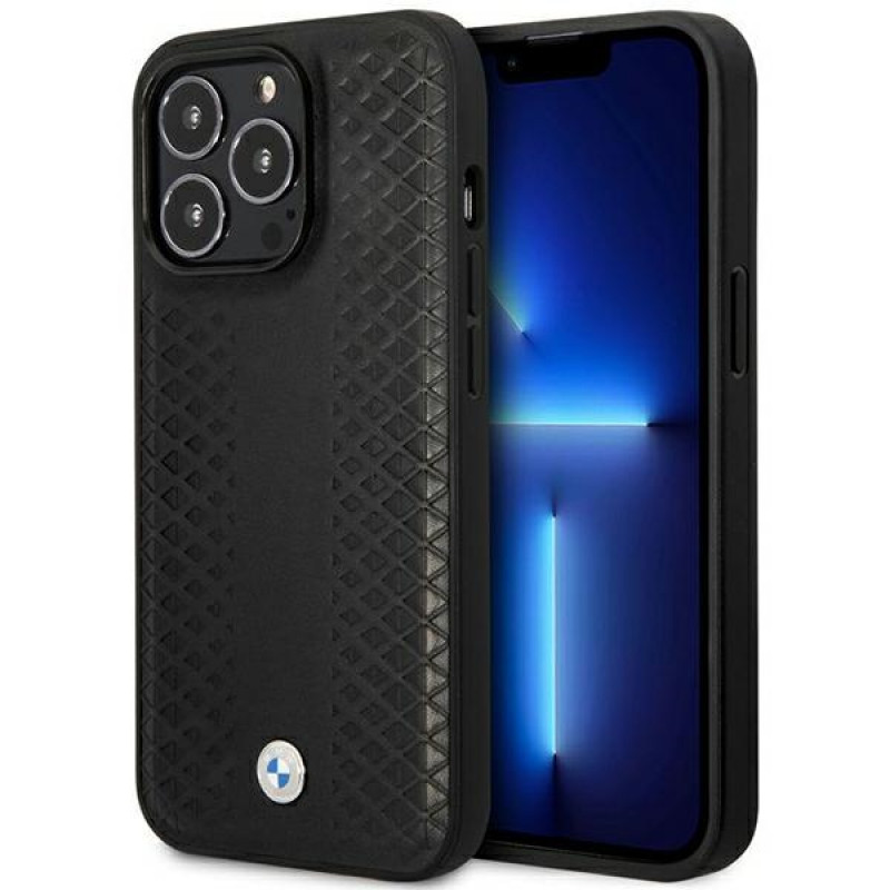 BMW BMHMP14L22RFGK Leather Diamond Pattern MagSafe funda para Apple iPhone 14 Pro 6,1″, negra