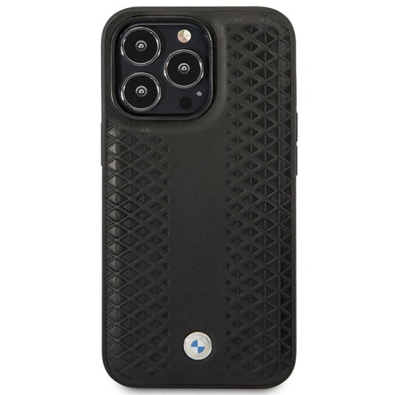 BMW BMHMP14X22RFGK Leather Diamond Pattern MagSafe funda para Apple iPhone 14 Pro Max 6,7″, negra
