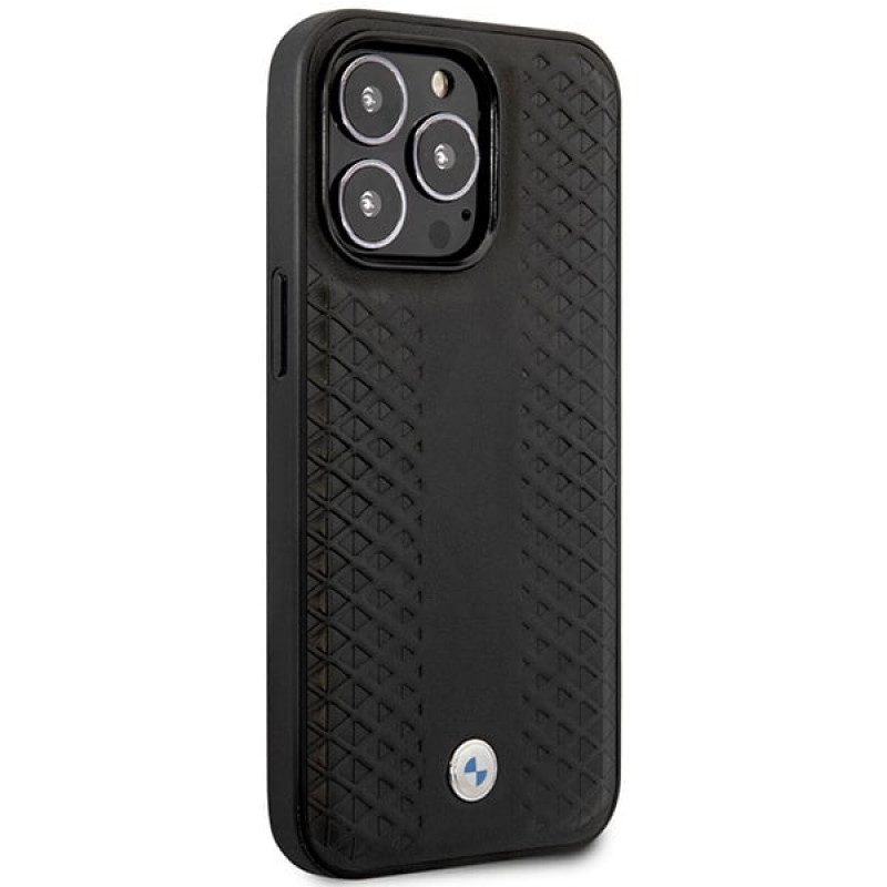 BMW BMHMP14X22RFGK Leather Diamond Pattern MagSafe funda para Apple iPhone 14 Pro Max 6,7″, negra