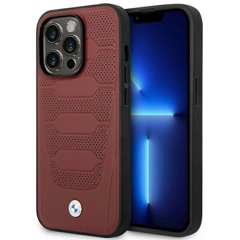 BMW BMHMP14X22RPSR Leather Seats Pattern MagSafe funda para Apple iPhone 14 Pro Max 6,7″, burdeos