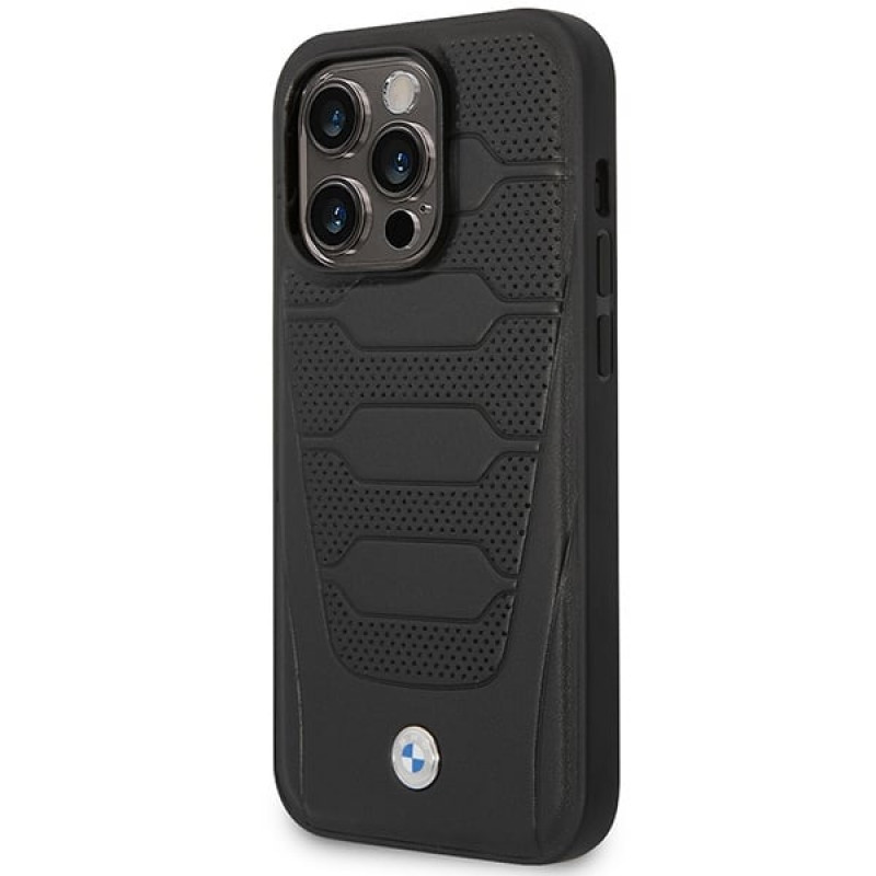 BMW BMHMP14L22RPSK Leather Seats Pattern MagSafe funda para Apple iPhone 14 Pro 6,1″, negra