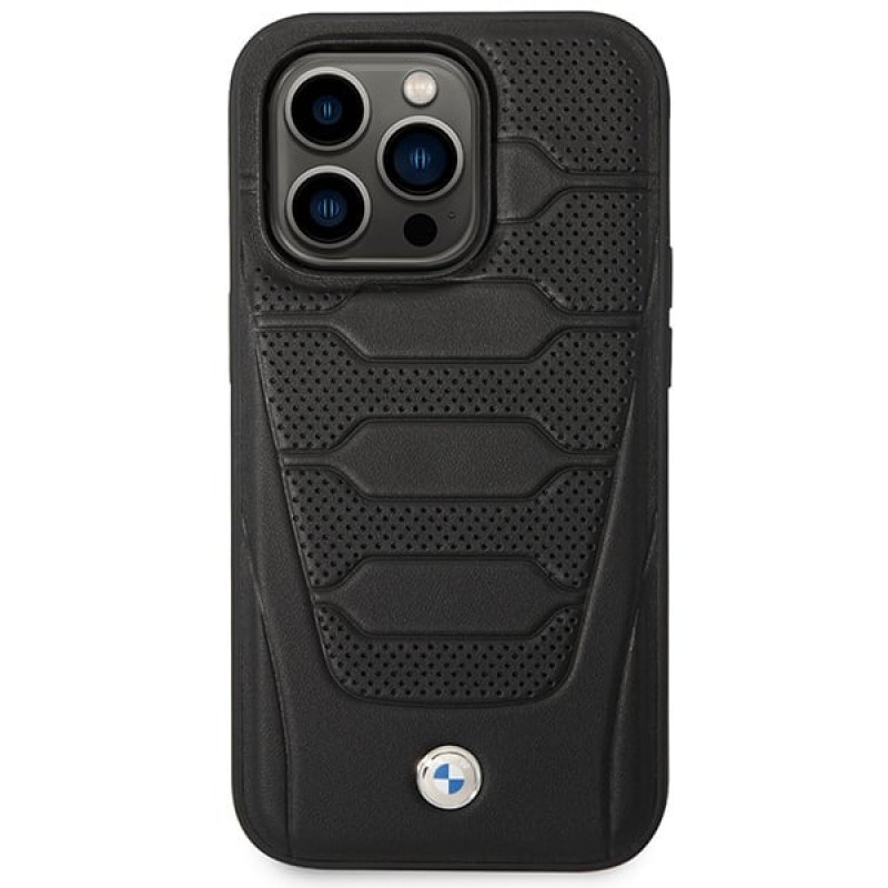 BMW BMHMP14L22RPSK Leather Seats Pattern MagSafe funda para Apple iPhone 14 Pro 6,1″, negra