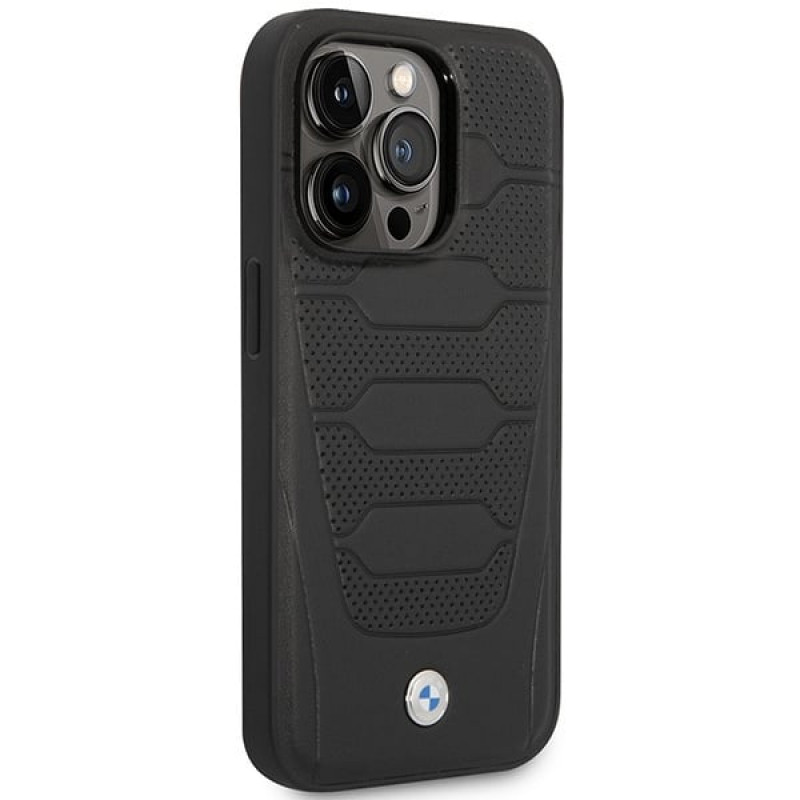 BMW BMHMP14L22RPSK Leather Seats Pattern MagSafe funda para Apple iPhone 14 Pro 6,1″, negra