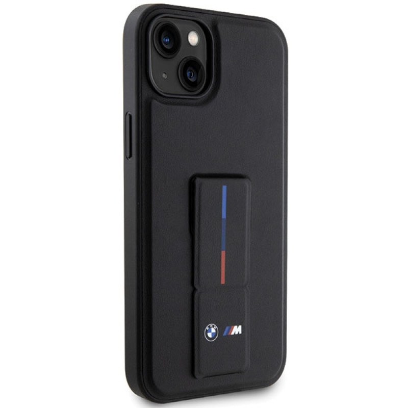 BMW BMHCP14M22GSLK Grip Stand Hot Stamp funda rígida para Apple iPhone 14 Plus / 15 Plus, negra
