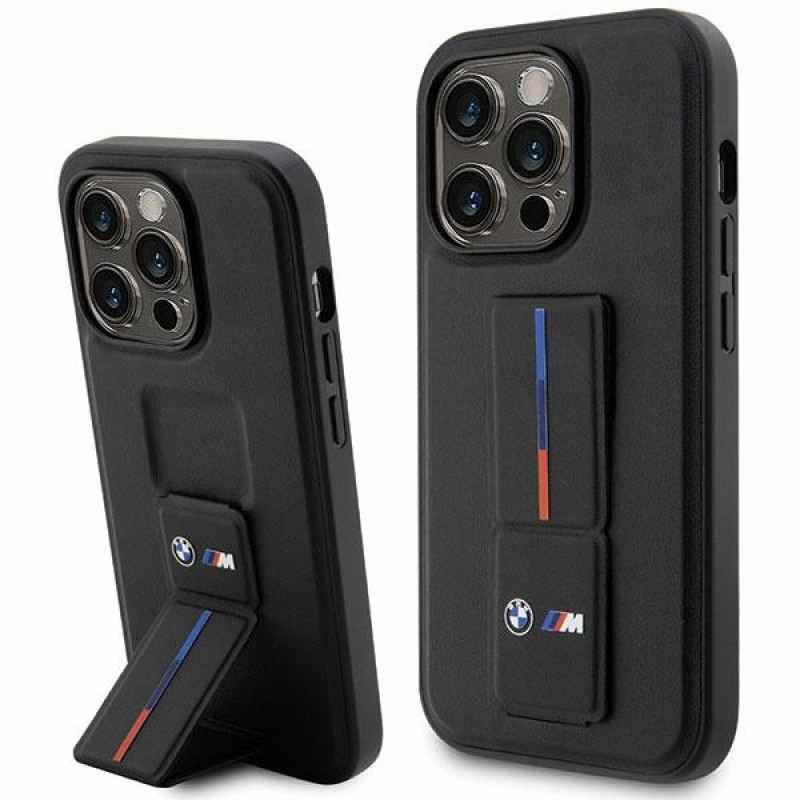 BMW BMHCP14L22GSLK Grip Stand Hot Stamp funda rígida para Apple iPhone 14 Pro, negra