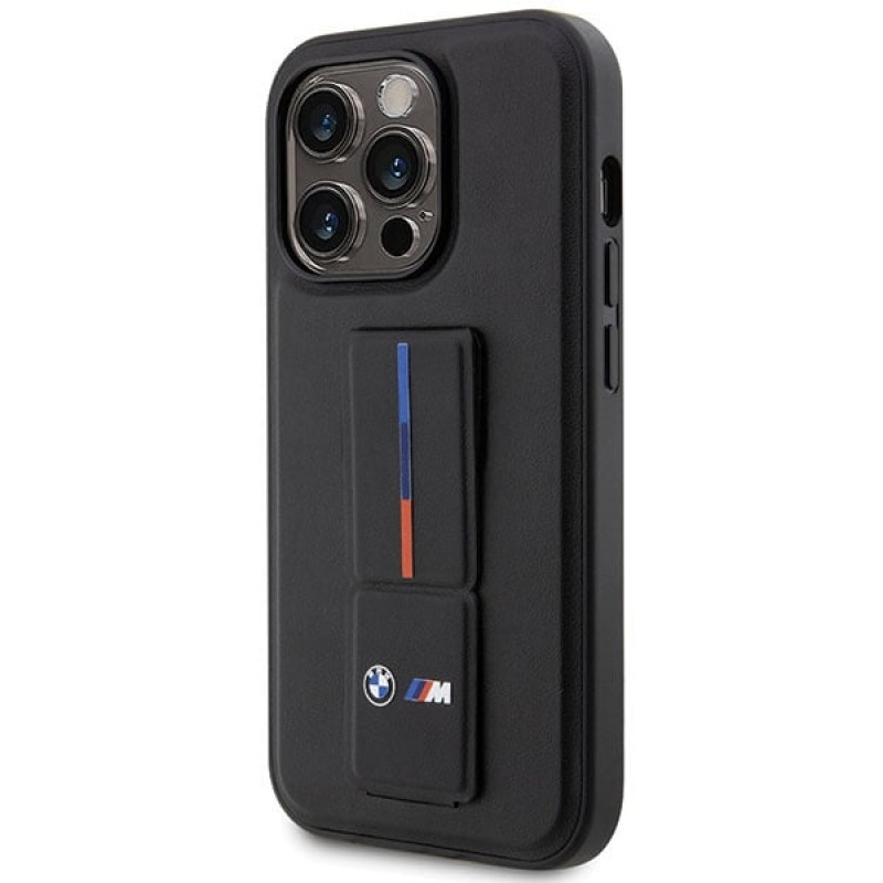 BMW BMHCP14L22GSLK Grip Stand Hot Stamp funda rígida para Apple iPhone 14 Pro, negra