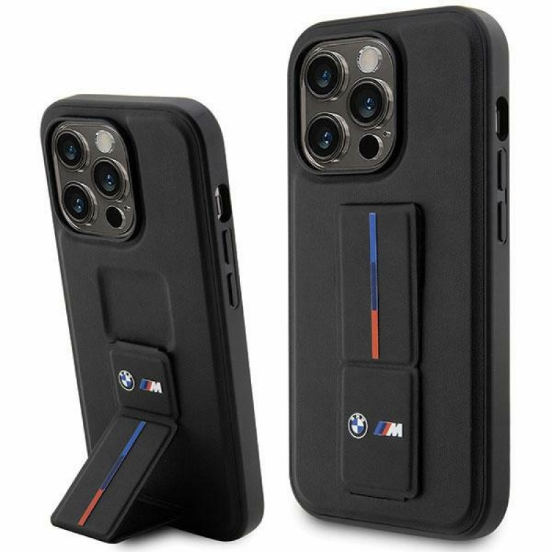 BMW BMHCP14X22GSLK Grip Stand Hot Stamp funda rígida para Apple iPhone 14 Pro Max, negra