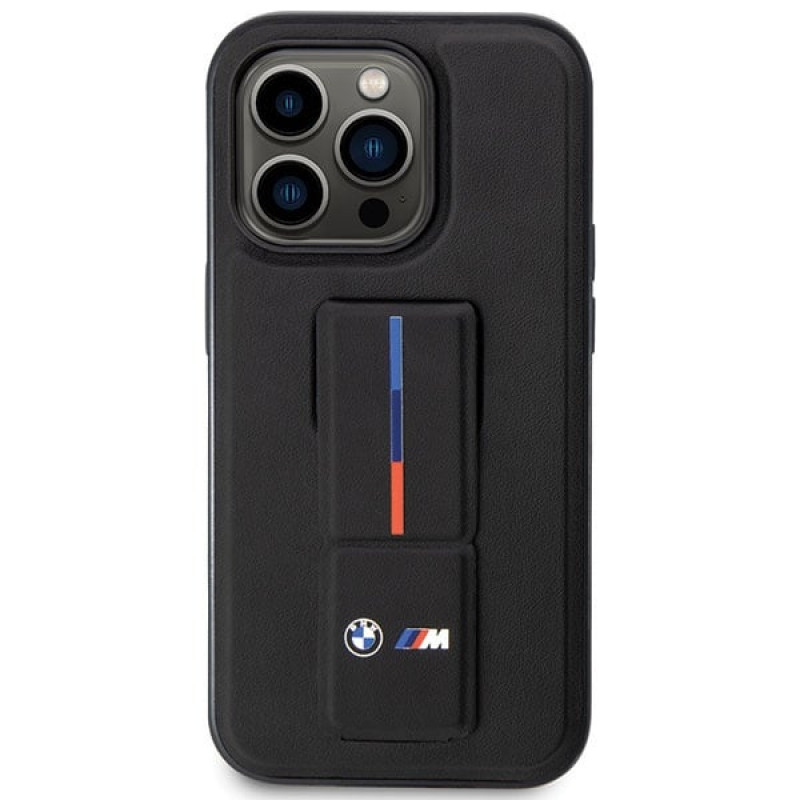 BMW BMHCP14X22GSLK Grip Stand Hot Stamp funda rígida para Apple iPhone 14 Pro Max, negra