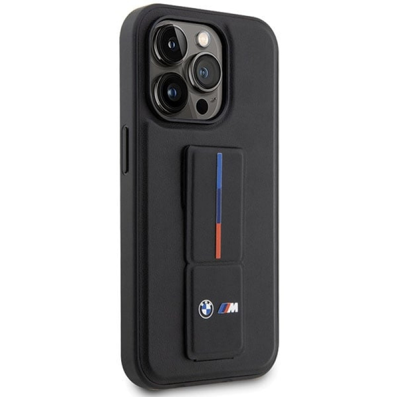 BMW BMHCP14X22GSLK Grip Stand Hot Stamp funda rígida para Apple iPhone 14 Pro Max, negra