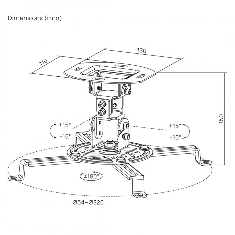 Maclean MC-200 W soporte de techo para proyectores, acero, 54–320 mm, hasta 13,5 kg, blanco