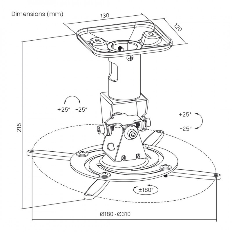 Maclean MC-208 W soporte de techo para proyectores, acero, 180–310 mm, hasta 15 kg, blanco
