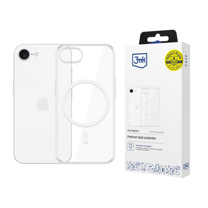 3MK Clear MagCase Apple iPhone 17e / 16e funda con MagSafe, transparente