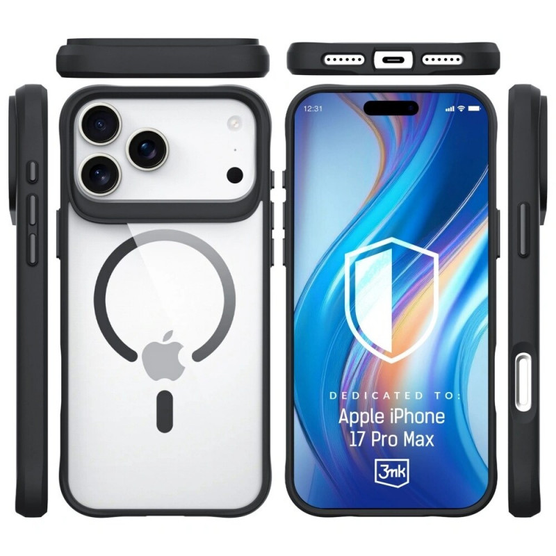 3mk Satin Armor MagCase funda para Apple iPhone 17 Pro Max, transparente negra