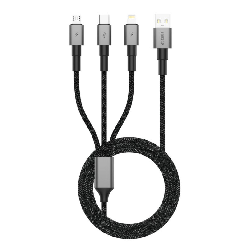 Tech-Protect UltraBoost DNA cable 3 en 1 de USB-A a Lightning / USB-C / Micro-USB, 3 A, 120 cm, gris hierro