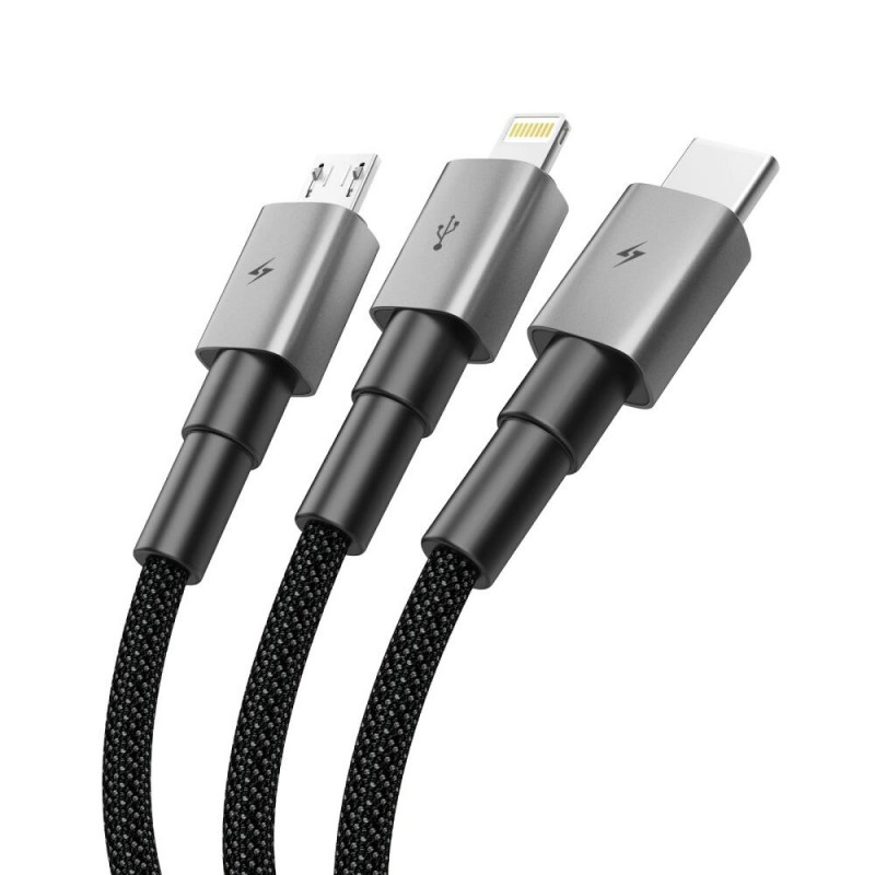 Tech-Protect UltraBoost DNA cable 3 en 1 de USB-A a Lightning / USB-C / Micro-USB, 3 A, 120 cm, gris hierro