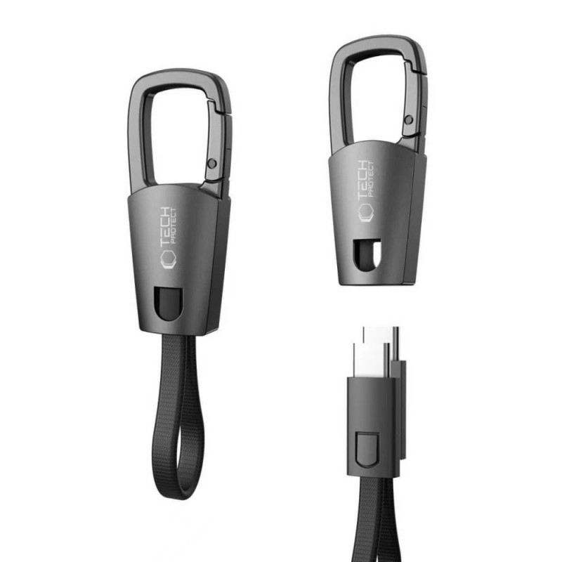 Tech-Protect Ultraboost DNA cable llavero USB-C a USB-C PD 60W / 3A, 17 cm, gris hierro