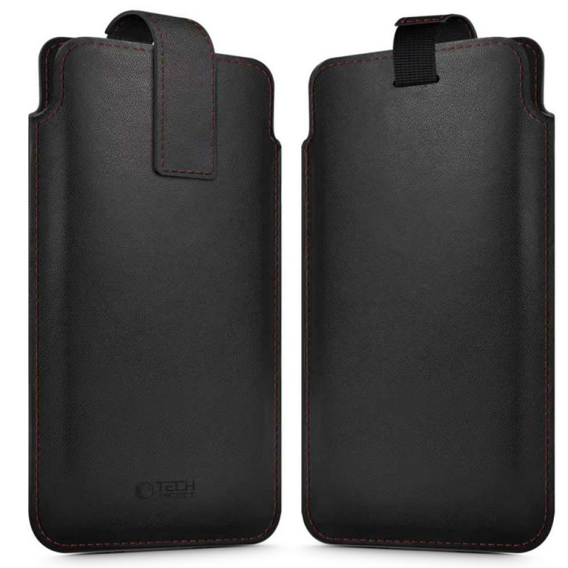 Tech-Protect SM65 funda universal para móvil, 6,0-6,9 pulgadas, piel ecológica, negra y roja