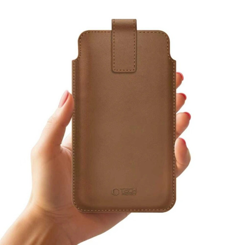 Tech-Protect SM65 funda universal para móvil, 6,0-6,9 pulgadas, piel ecológica, marrón