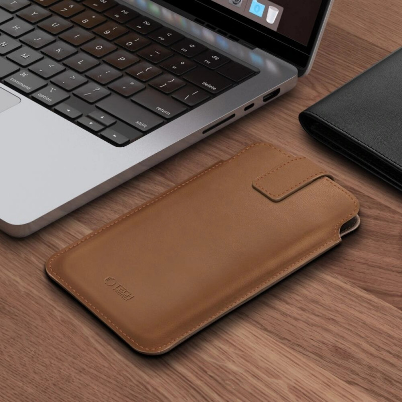 Tech-Protect SM65 funda universal para móvil, 6,0-6,9 pulgadas, piel ecológica, marrón