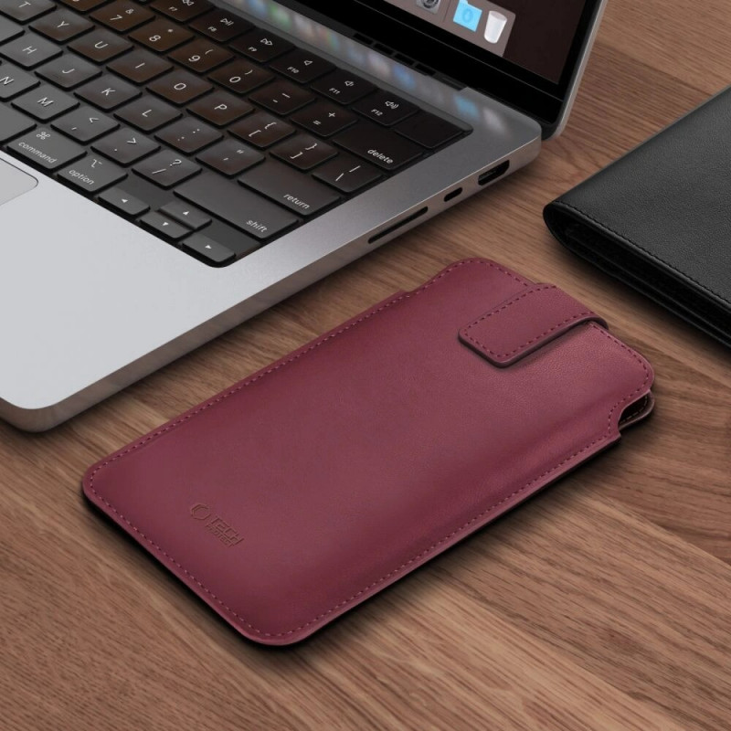 Tech-Protect SM65 funda universal para móvil, 6,0-6,9 pulgadas, piel ecológica, burdeos