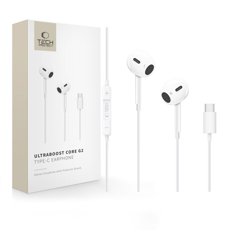 Tech-Protect Ultraboost Core G2 auriculares USB-C, blancos