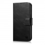 iCarer Oil Wax Wallet Case 2in1 funda con tapa de piel para iPhone 14 Plus, Anti-RFID, negra (WMI14220723-BK)