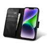 iCarer Oil Wax Wallet Case 2in1 funda con tapa de piel para iPhone 14 Plus, Anti-RFID, negra (WMI14220723-BK)
