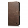 iCarer Oil Wax Wallet Case 2in1 funda con tapa de piel para iPhone 14 Plus, Anti-RFID, marrón (WMI14220723-BN)