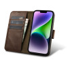 iCarer Oil Wax Wallet Case 2in1 funda con tapa de piel para iPhone 14 Plus, Anti-RFID, marrón (WMI14220723-BN)