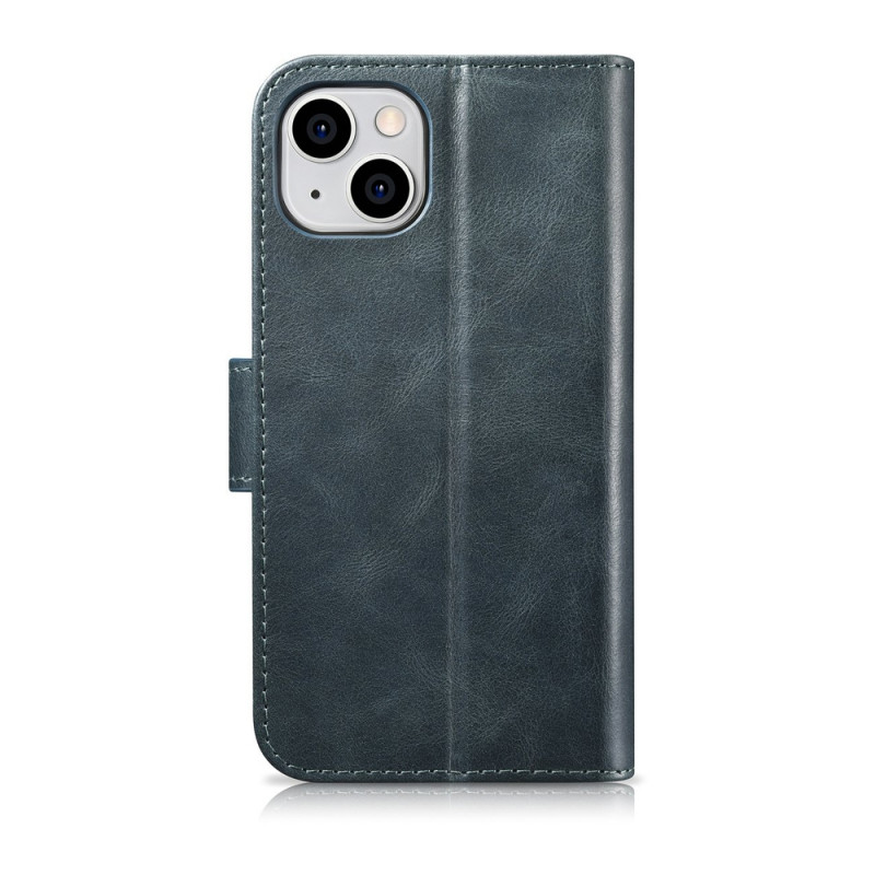 iCarer Oil Wax Wallet Case 2in1 funda con tapa de piel para iPhone 14 Plus, Anti-RFID, azul (WMI14220723-BU)