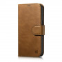 iCarer Oil Wax Wallet Case 2in1 funda con tapa de piel para iPhone 14 Plus, Anti-RFID, marrón (WMI14220723-TN)