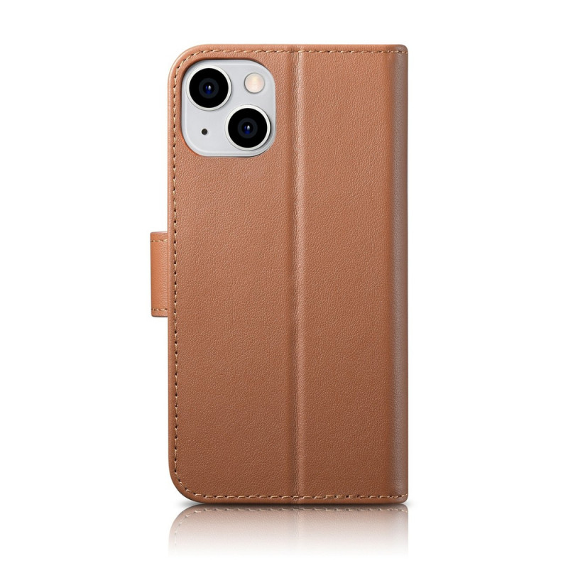 iCarer Wallet Case 2in1 funda con tapa de piel para iPhone 14 Plus, Anti-RFID, marrón (WMI14220727-BN)