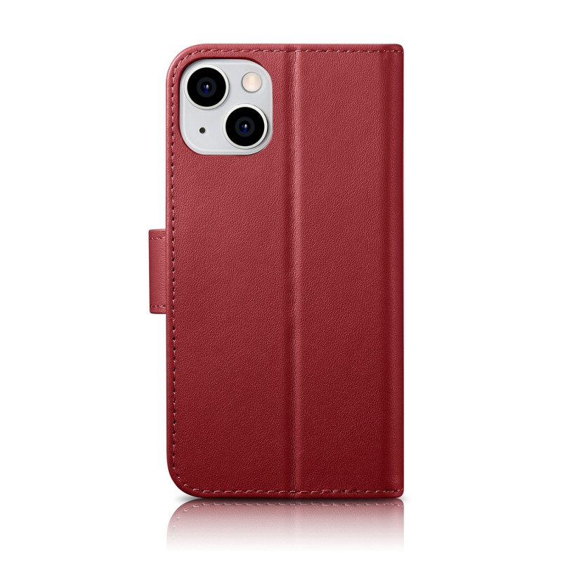 iCarer Wallet Case 2in1 funda con tapa de piel para iPhone 14 Plus, Anti-RFID, roja (WMI14220727-RD)