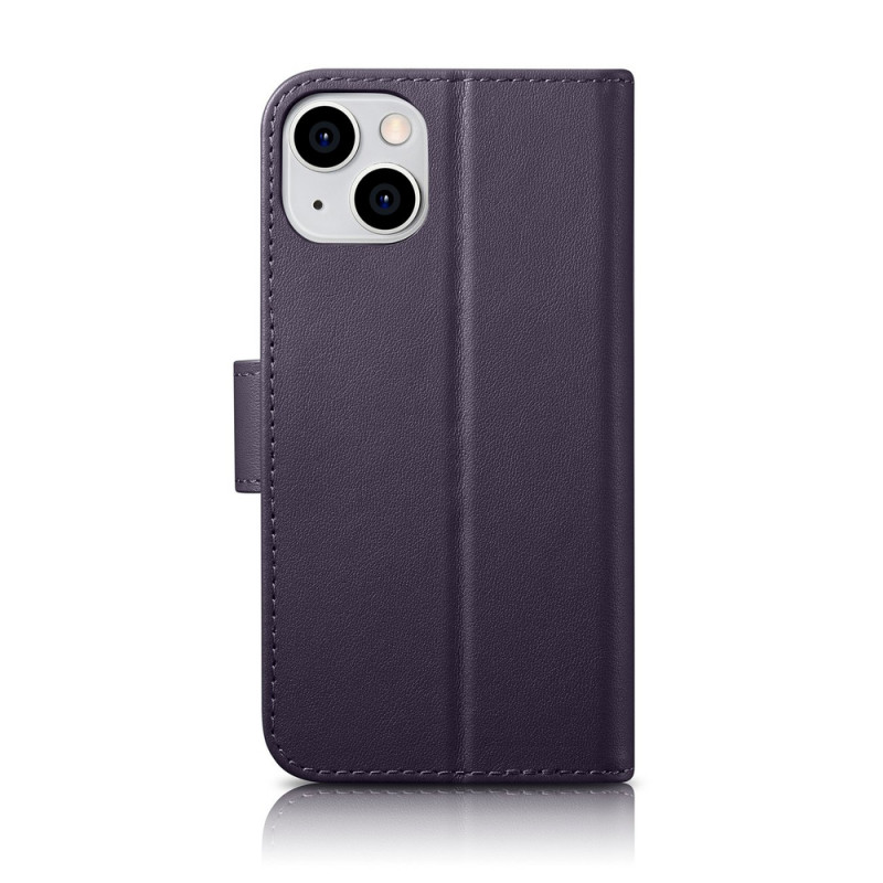 iCarer Wallet Case 2in1 funda con tapa de piel para iPhone 14 Plus, Anti-RFID, morada oscura (WMI14220727-DP)